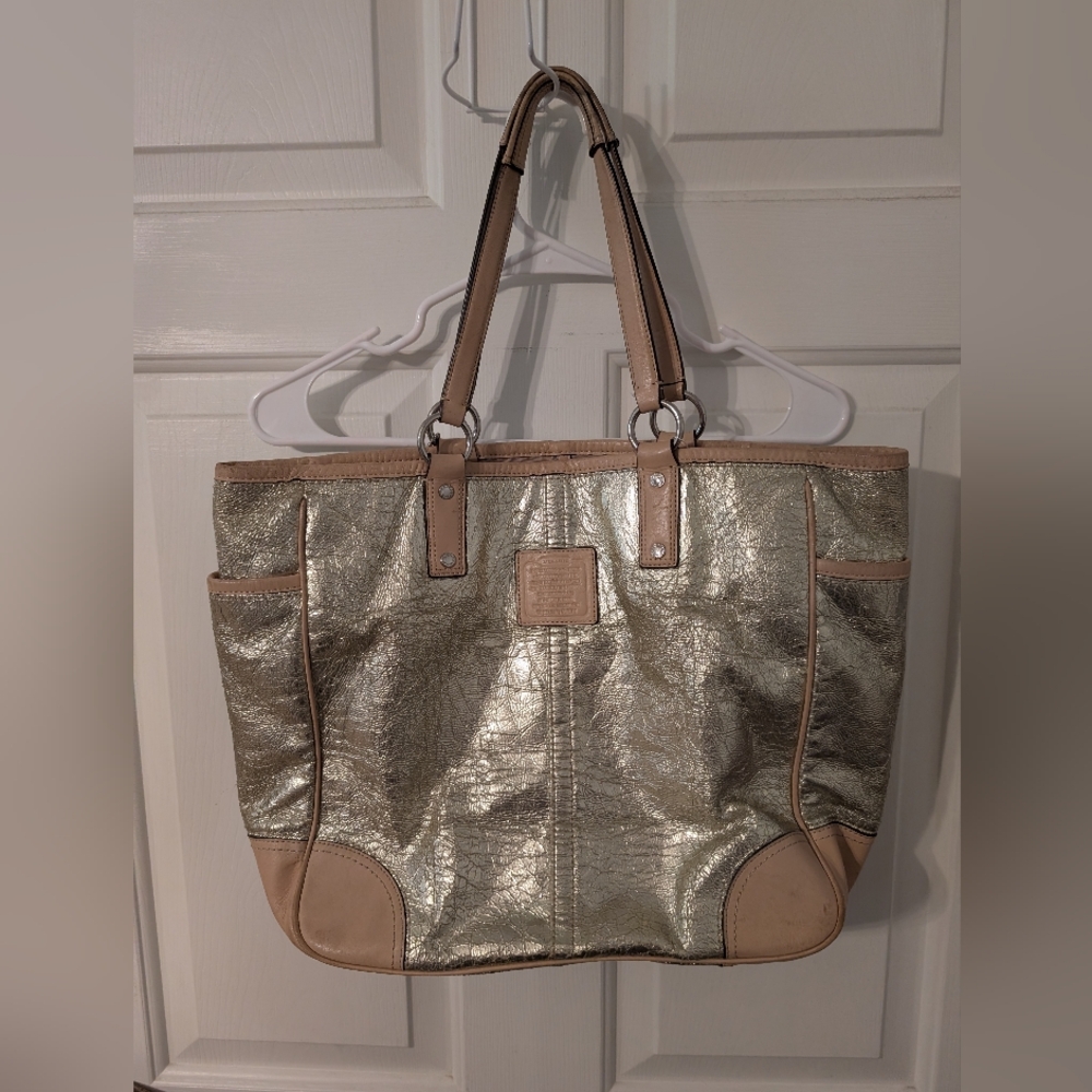 Coach Metallic Gold Leather Trim Tote